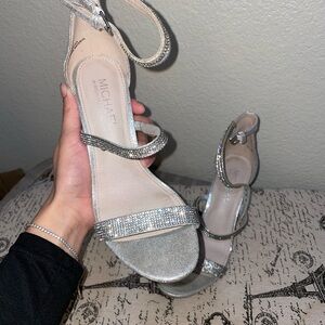 MICHAEL Michael Kors Silver Crystal-Strap Ankle Heel Sandals